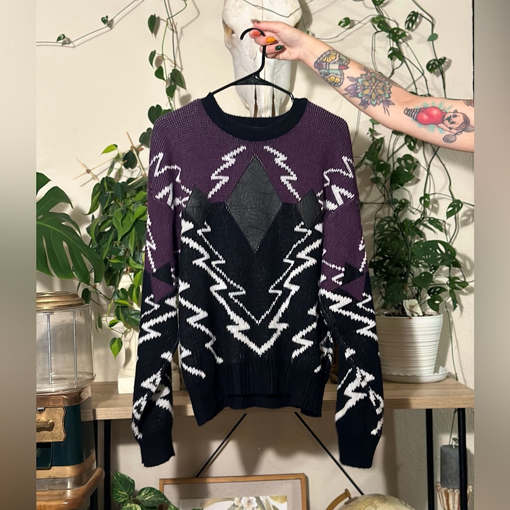Vintage Weeds Patterned 100% Virgin Acrylic Sweater Size: Large